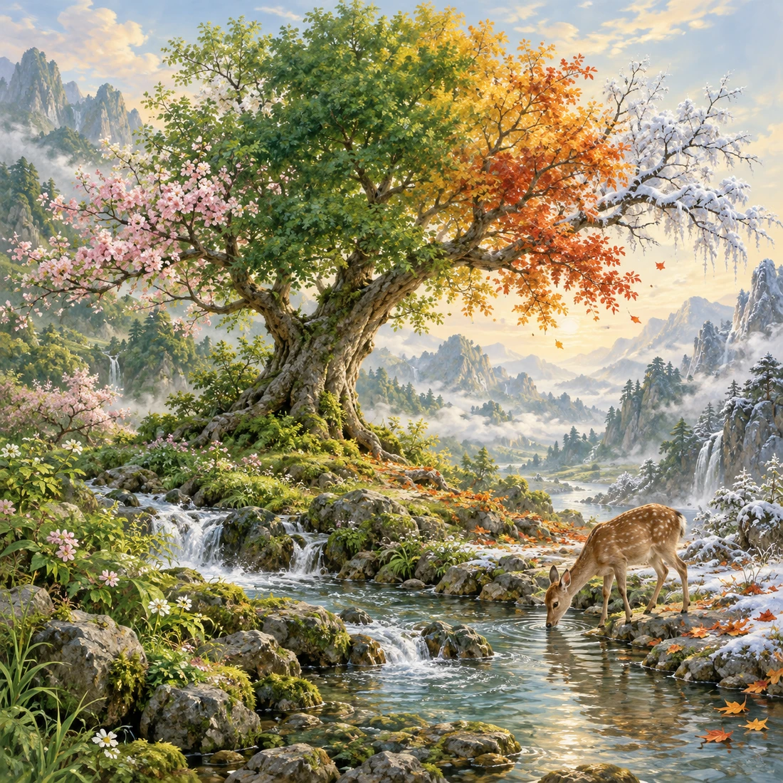 四季を巡る木と山河